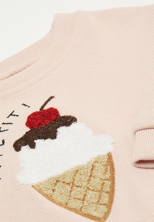 Pop Candy - Gelato embroidered sweater with leggings - dusty pink/stripes