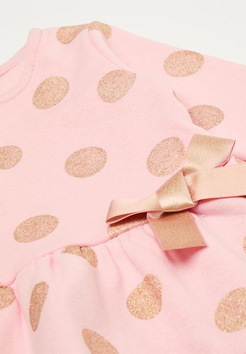 Pop Candy - Long sleeve peplum tee and legging set - pink/wheat/gold