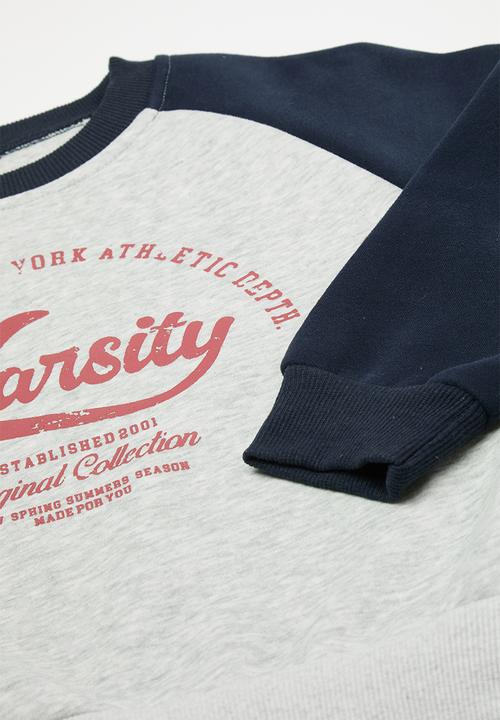 Pop Candy - Word placement raglan sweatshirt with joggers - navy/grey