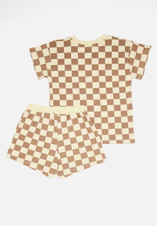 Pop Candy - Tee & shorts - light brown/checkerboard