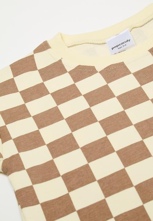Pop Candy - Tee & shorts - light brown/checkerboard