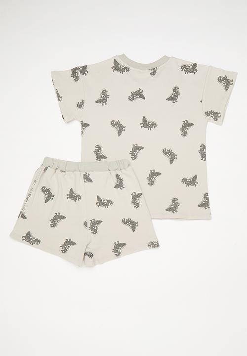 Pop Candy - Dino all-over-print tee with matching shorts - grey