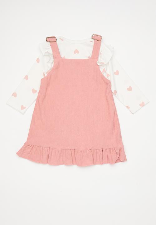 Pop Candy - Long sleeved romper & dress set with bow - white/pink