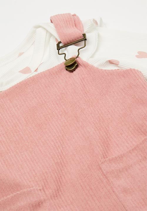 Pop Candy - Long sleeved romper & dress set with bow - white/pink