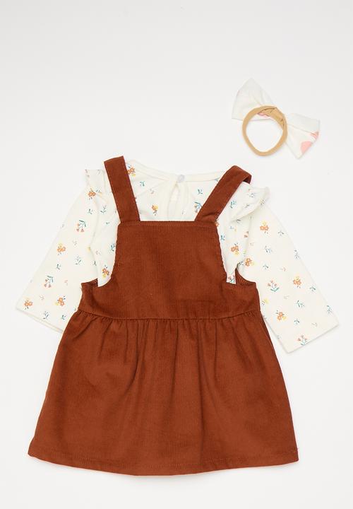 Pop Candy - Short dungaree dress and tee set - ruby red/white/multi