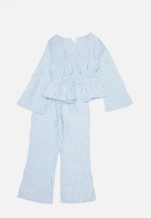Pop Candy - Bell sleeve top & bell bottom pants set - blue