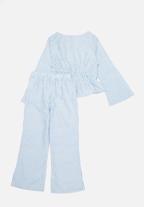 Pop Candy - Bell sleeve top & bell bottom pants set - blue