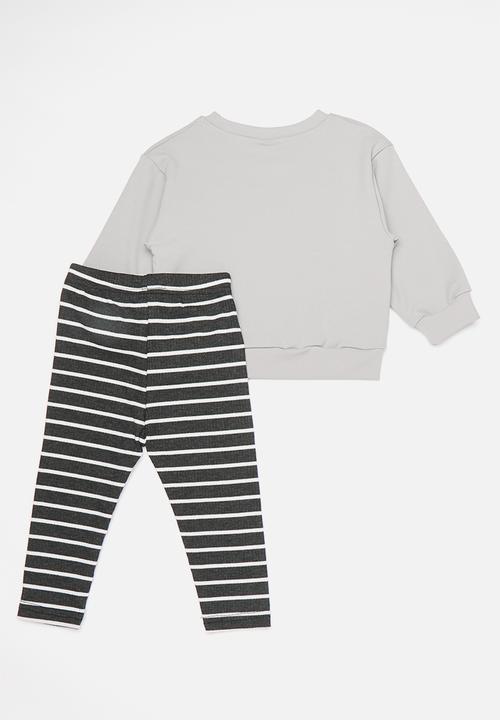 Pop Candy - French fries placement print sweater with leggings - grey/stripe
