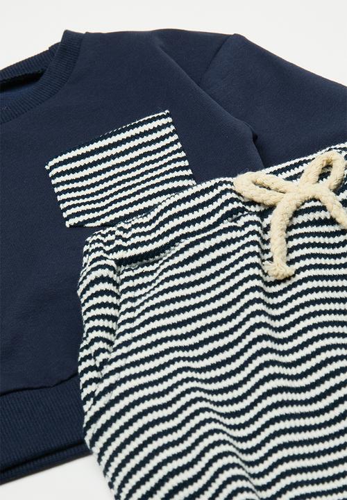 Pop Candy - Contrast pocket sweater with joggers - navy/navy stripe