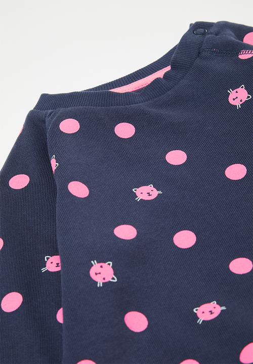 Pop Candy - Cat polka dot sweatshirt - navy/pink