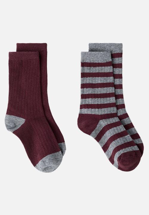 MANGO - Socks RIBSTRIP - Dark Red