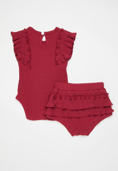 Pop Candy - Rib romper with bloomer shorts - dark red
