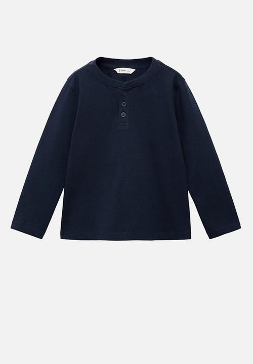 MANGO - T-shirt henleyb - navy