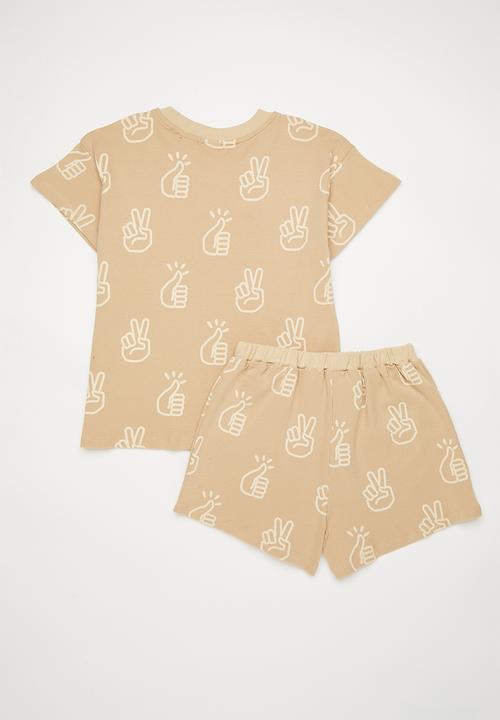 Pop Candy - Tee & shorts - beige/multi