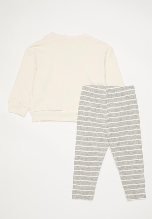 Pop Candy - Slogan sweat top and tights set - cream/stripe/play all day