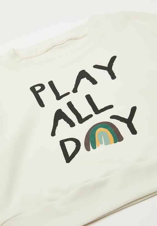 Pop Candy - Slogan sweat top and tights set - cream/stripe/play all day