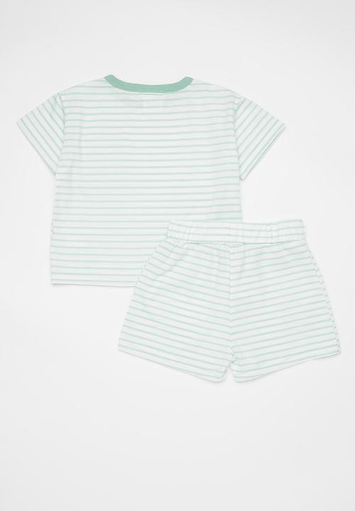 Pop Candy - Tee & shorts set - faded teal/stripes