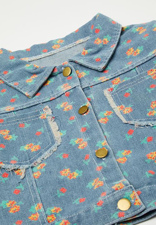 Pop Candy - Floral denim jacket with matching jeans - distressed blue/multi