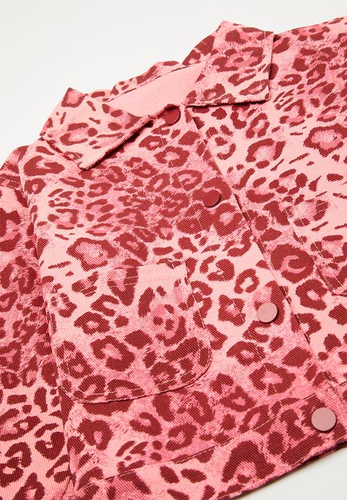 Pop Candy - Leopard print jacket with wide leg jeans - pink