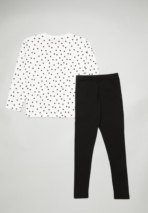 Pop Candy - Rainbow placement print tee with plain leggings - white/black