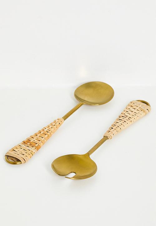 Nicolson Russell - Goa Gold & Rattan Salad Servers