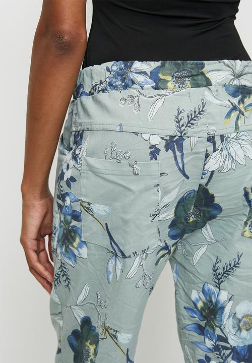 Izabel London - Italian Made Creased Printed Slimfit Jogger With Drawcord - Sage