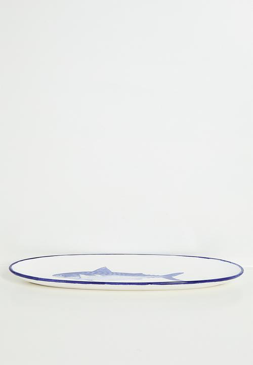 Urchin Art - Fish platter - Blue & White