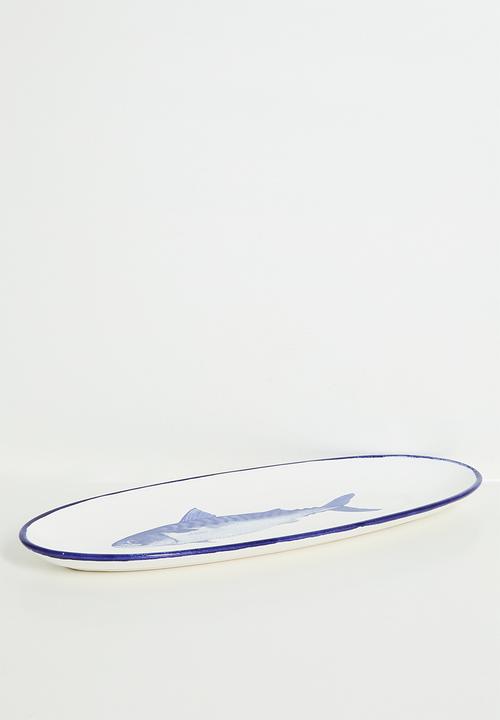 Urchin Art - Fish platter - Blue & White