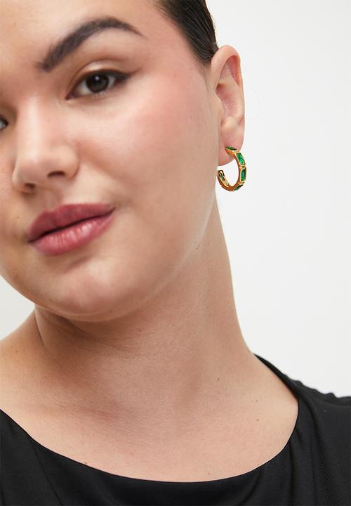 Zoe on Trend - Stylish Stone-Set Hoop Earrings - Gold