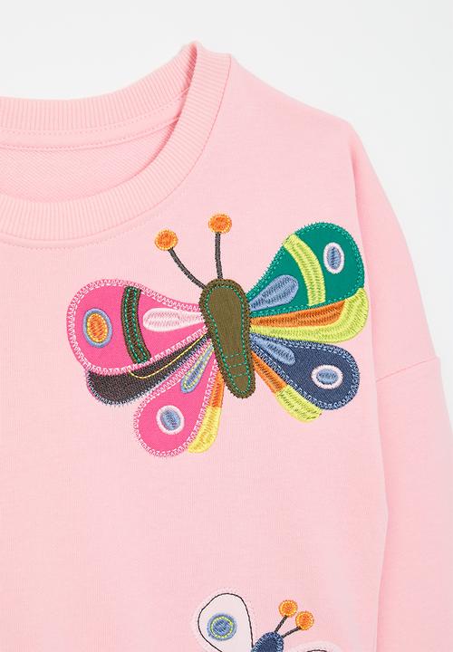 Pop Candy - Embroidered butterflies sweatshirt - light pink