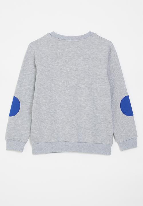 Pop Candy - Kangaroo pocket sweatshirt with embroidered slogan - grey/blue/okay