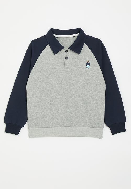 Pop Candy - Sloth embroidered raglan sweatshirt - navy/grey