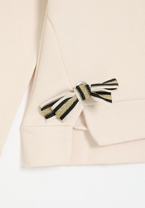 Pop Candy - Metallic rib bow detail sweater - seashell