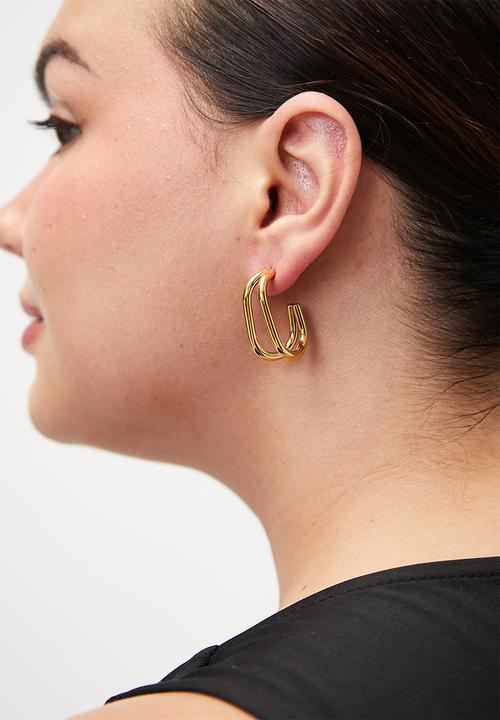 Zoe on Trend - Modern Double-Barrel Hoop Earrings - Gold