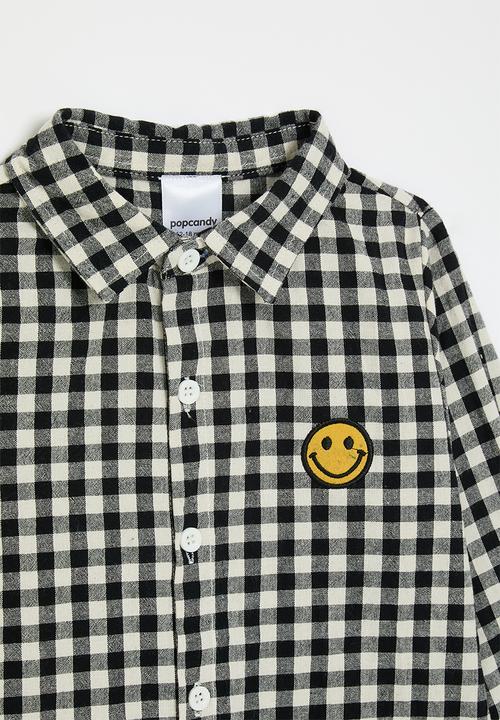 Pop Candy - Smiley face embroidered shirt - black gingham