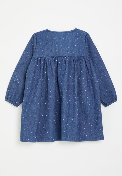 Pop Candy - Empire denim dress with embroidery features - dark blue