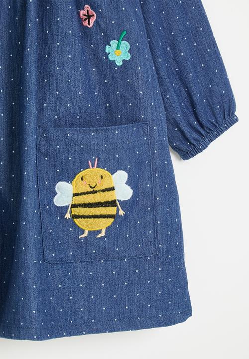 Pop Candy - Empire denim dress with embroidery features - dark blue