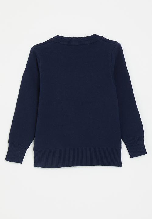 Pop Candy -  Knit dino graphic sweater - navy blue/red