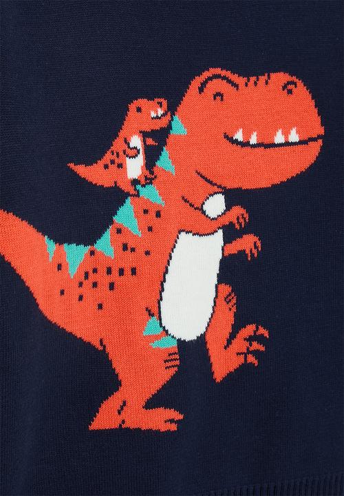 Pop Candy -  Knit dino graphic sweater - navy blue/red