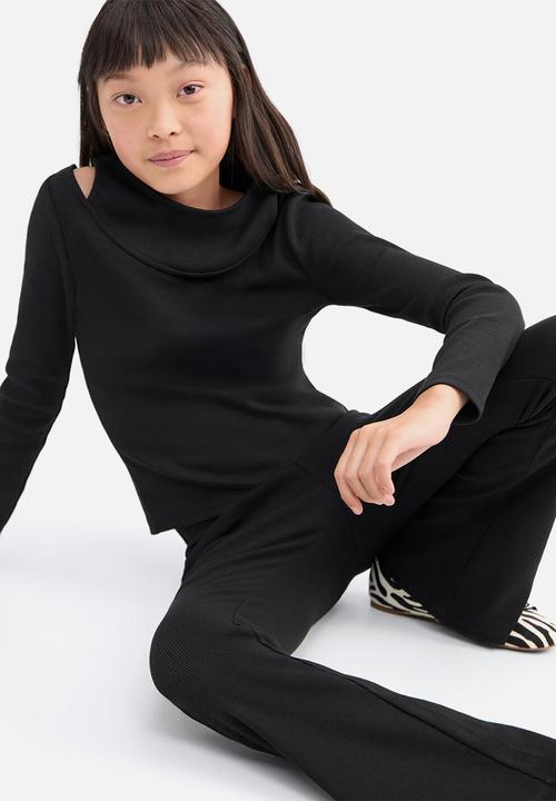 MANGO - Leggings rib flare - black