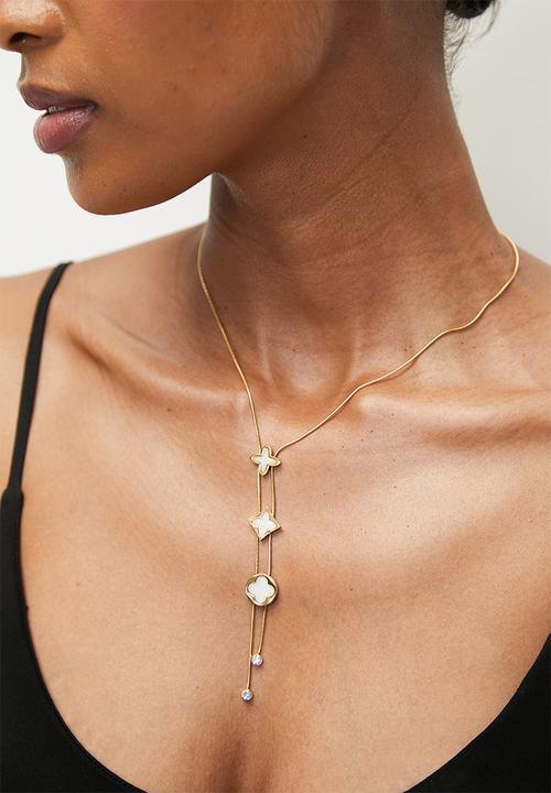 Zoe on Trend - Stylish Clover Lariat Necklace - Gold