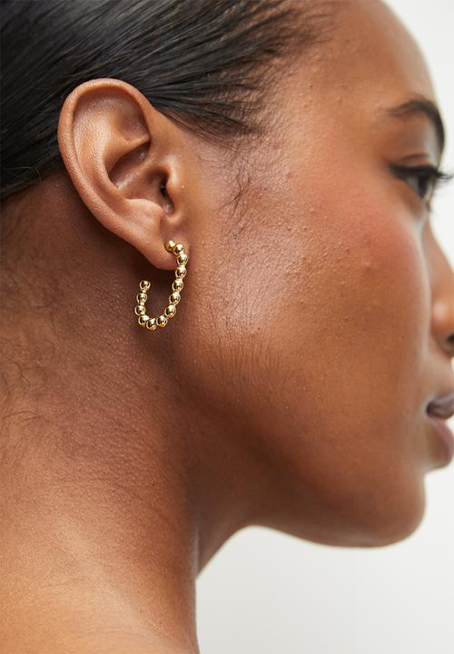 Zoe on Trend - Trend Bead Hoop Earrings - Gold