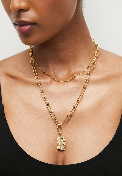 Zoe on Trend - Trendy Double-Link And Disc Necklace - Gold