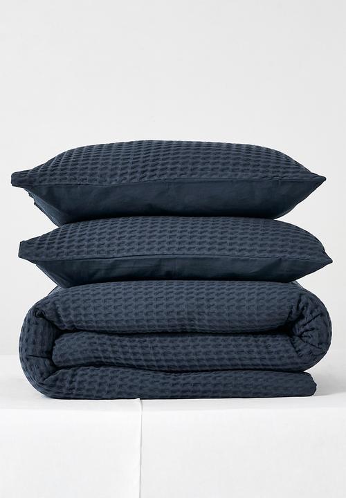 Sixth Floor - Cotton Waffle Duvet Cover Set - Navy