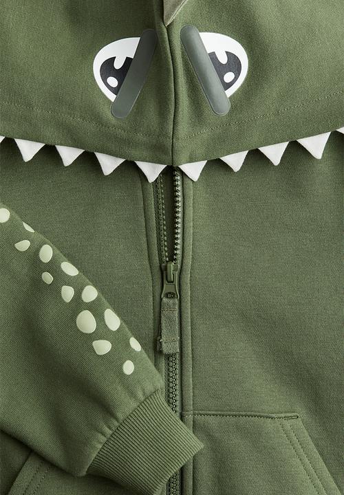 H&M - Appliquéd zip-through hoodie - green dinosaur