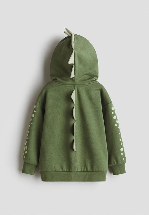 H&M - Appliquéd zip-through hoodie - green dinosaur