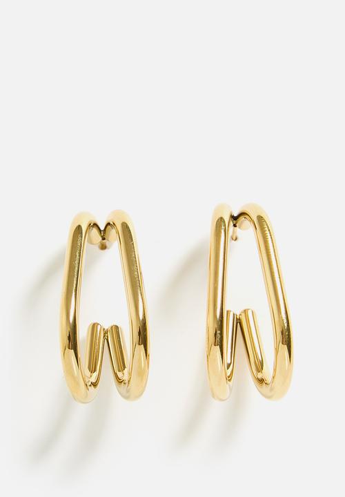 Zoe on Trend - Modern Double-Barrel Hoop Earrings - Gold