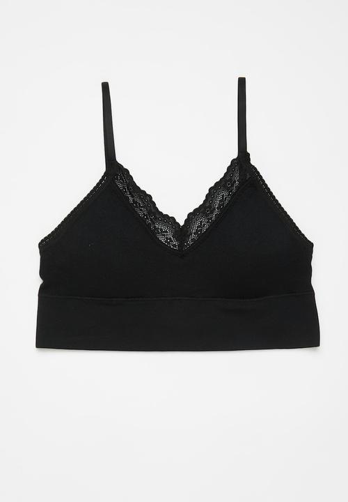 Cotton On - Seamless Longline Lace Trim Bralette 2Pk - Black/White