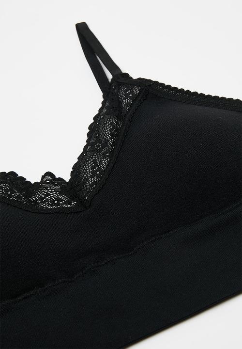 Cotton On - Seamless Longline Lace Trim Bralette 2Pk - Black/White