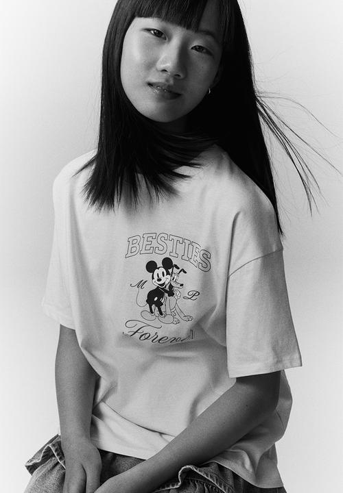 H&M - Printed cotton t-shirt - light pink mickey mouse